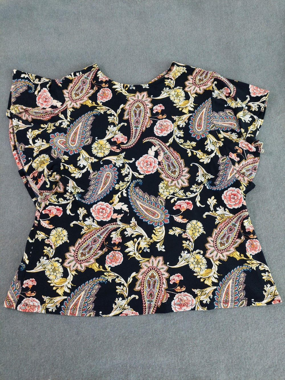 Cato Floral Paisley Flutter Sleeve Criss Cross Neck Top Navy Pink Medium - Picture 7 of 7